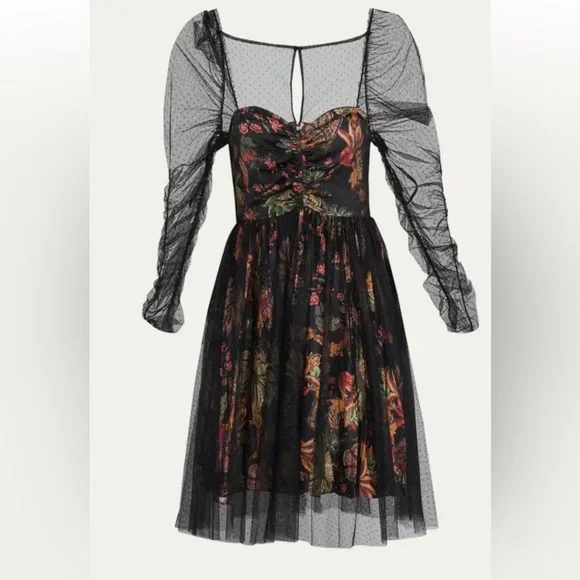 Ritchie long sleeve floral tulle mini dress - Picture 2 of 2